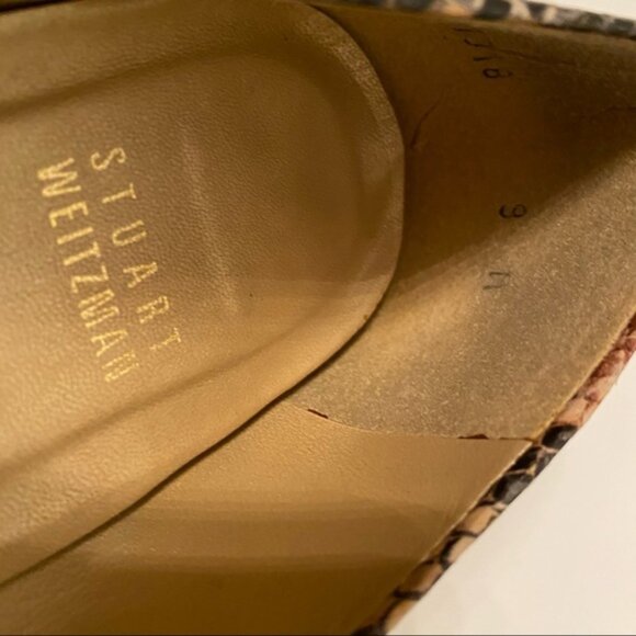 STUART WEITZMAN HEELS SHOES PEEP TOE BROWN BLACK REPTILE LOOK LEATHER - Picture 11 of 14